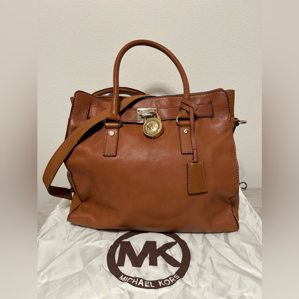 Michael Kors Leather Satchel with Handles & Chain-link Shoulder Strap